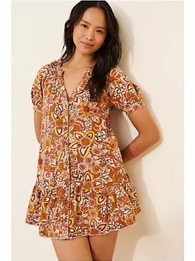 Anthropologie Pilcro Puff Sleeve Floral Tapestry Dress
